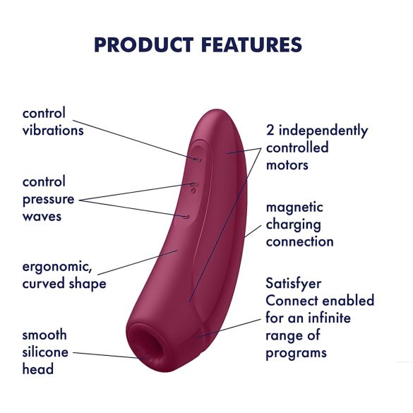 Satisfyer Curvy 1+ - lufttryck vibrator för klitoris - röd - appstyrd