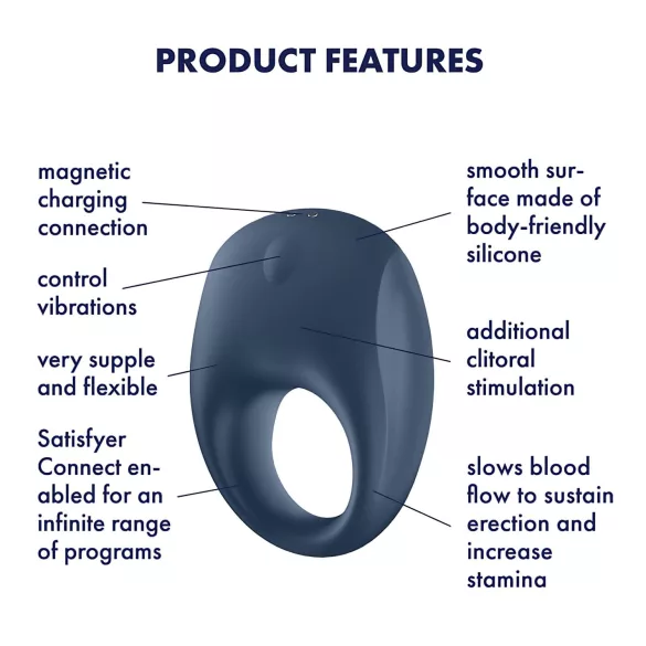 Satisfyer Strong One - penisring med vibration - blå - silikon