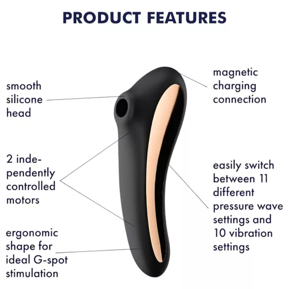 Satisfyer Dual Kiss - vibrator för vagina och klitoris - uppladdningsbar - svart