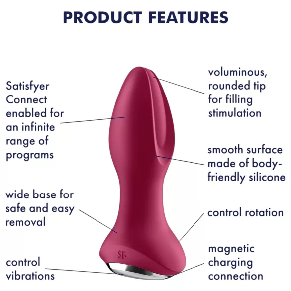 Satisfyer Rotator Plug 2 - uppladdningsbar, kulstrukturerad analvibrator (röd)