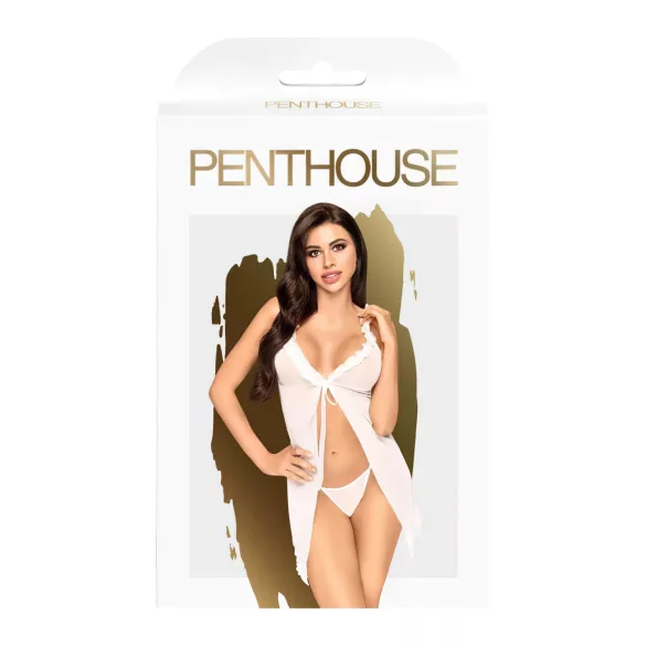 Penthouse After Sunset - babydoll och stringtrosor - transparent - vit - M/L