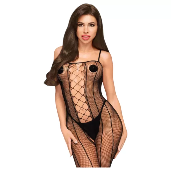 Penthouse Drop-Dead - catsuit med nät och öppning - svart - XL