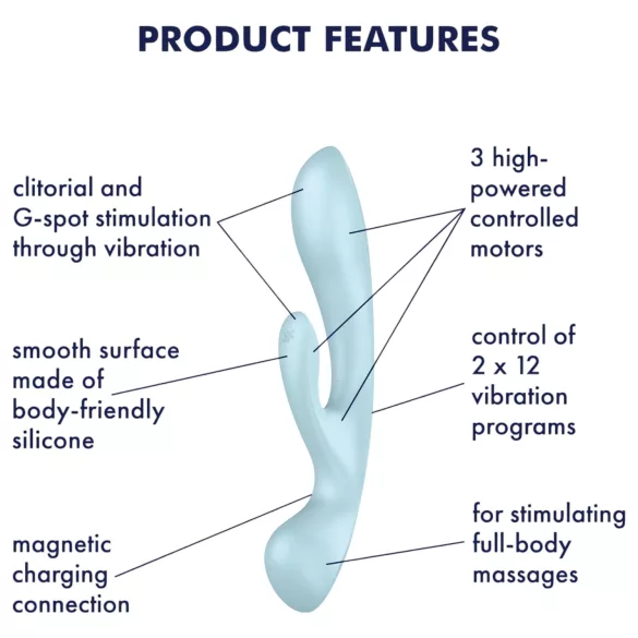 Satisfyer Triple Oh - rabbitvibrator med klitorisstimulans - uppladdningsbar blå