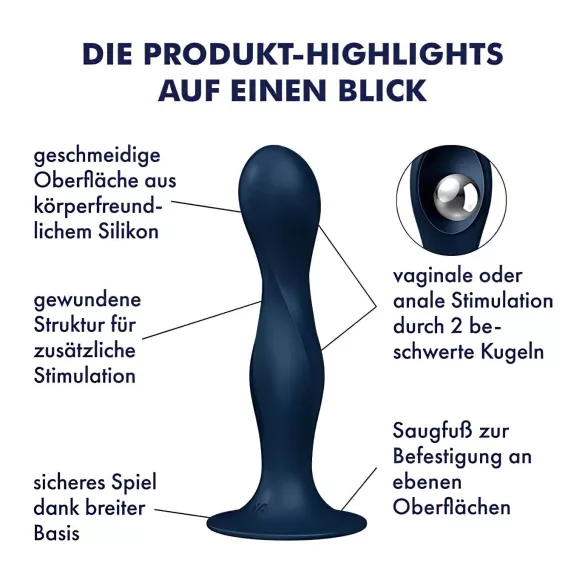 Satisfyer Double Ball-R - viktad dildo - silikon - blå