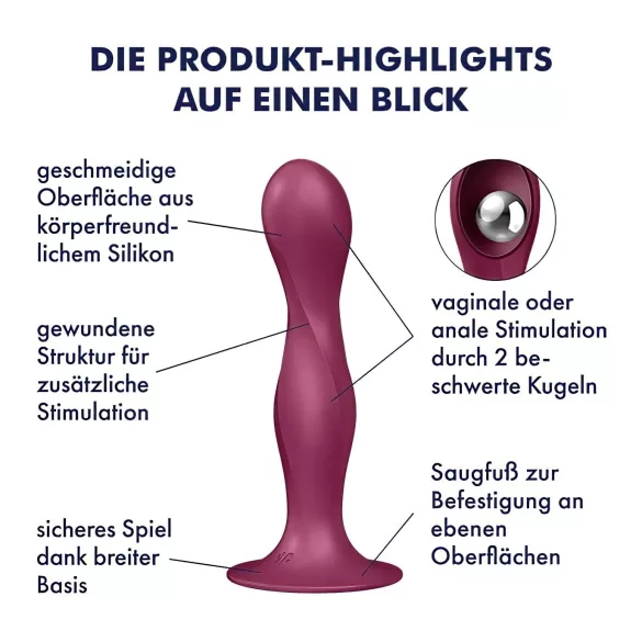 Satisfyer Double Ball-R - dildo med sugkopp - viktad - röd