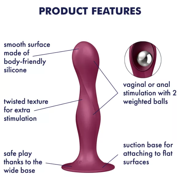 Satisfyer Double Ball-R - dildo med sugkopp - viktad - röd