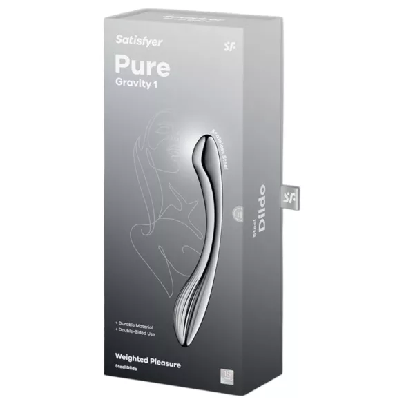 Satisfyer Pure Gravity 1 - räfflad metall dildo - rostfritt stål - silver