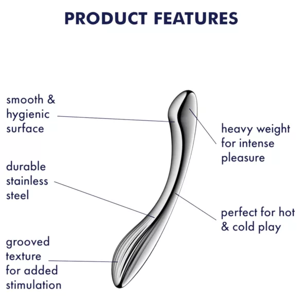 Satisfyer Pure Gravity 1 - räfflad metall dildo - rostfritt stål - silver