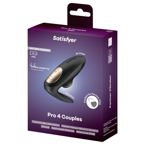 Satisfyer Pro 4 Couples - parvibrator med lufttryck - svart