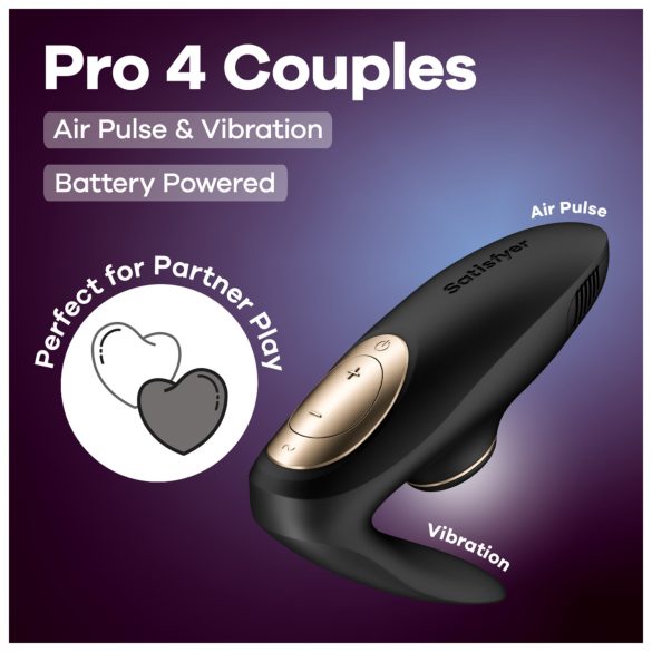 Satisfyer Pro 4 Couples - parvibrator med lufttryck - svart