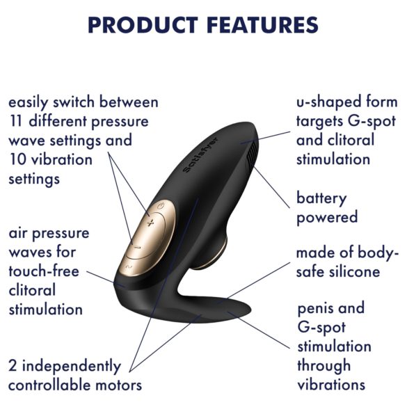 Satisfyer Pro 4 Couples - parvibrator med lufttryck - svart