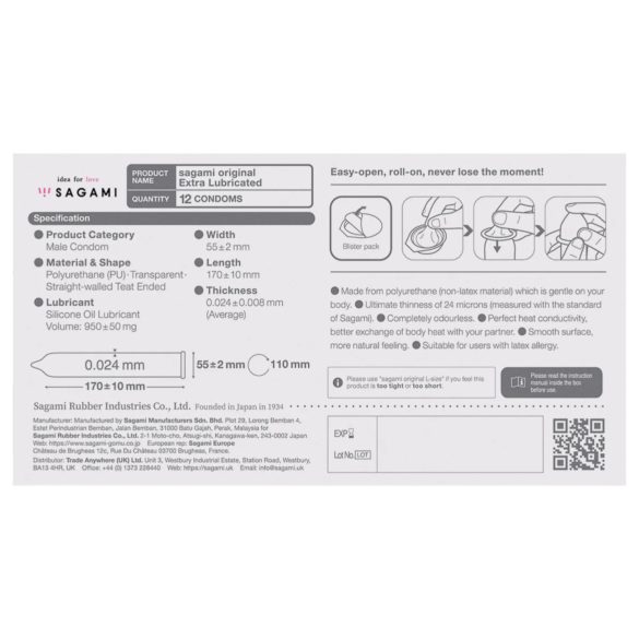 Sagami Original 0.02 - extra glidmedel kondom - 55mm - 12 st