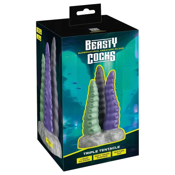 Beasty Cocks - dildo med tre tentakler - silikon - svart