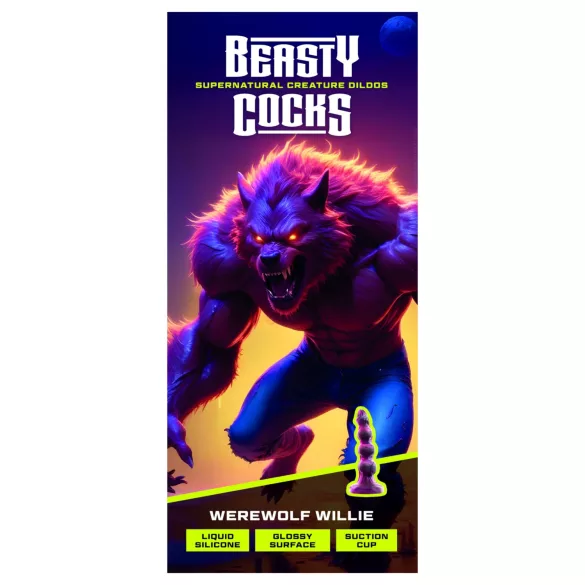 Beasty Cocks - Varulv-Willie dildo med sugkopp - vinröd (21 cm)