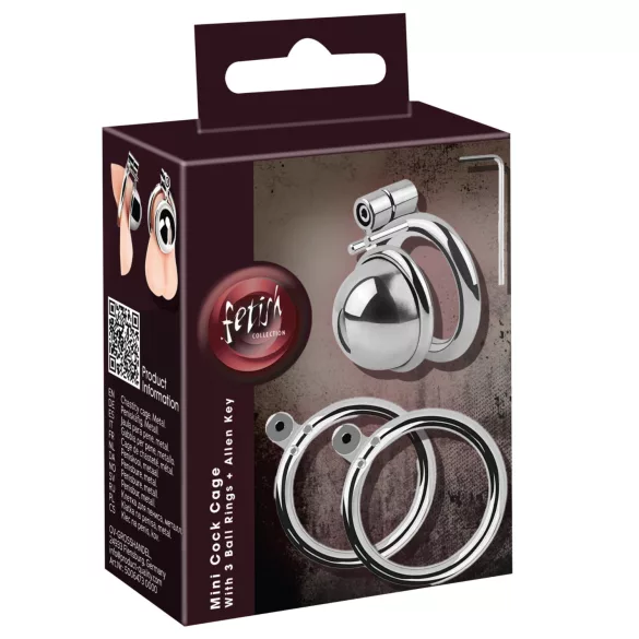 fetish collection - mini penisbur med 3 utbytbara testikelringar (silver)