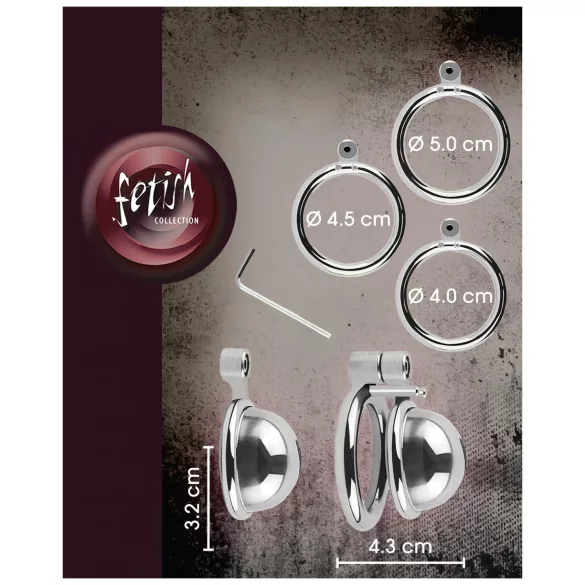 fetish collection - mini penisbur med 3 utbytbara testikelringar (silver)