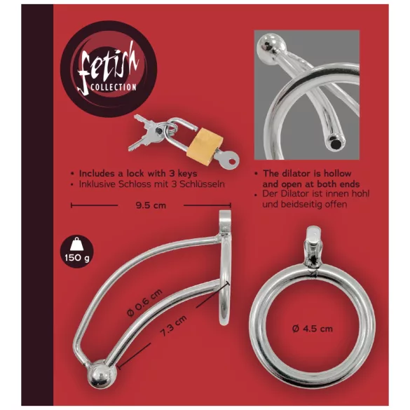 Fetish Collection - penisbur i stål med ihålig urinrörsstav (silver)