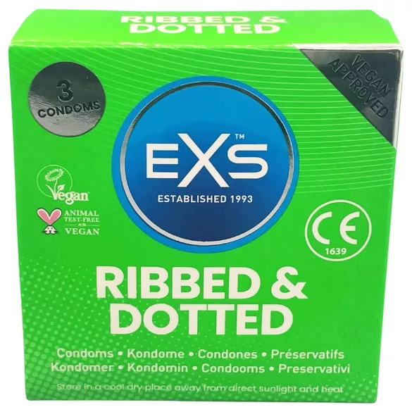 EXS - kondom med räfflor och noppor - 3 st