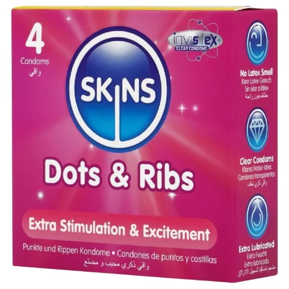 Skins - kondom ribbad prickad - 4 st