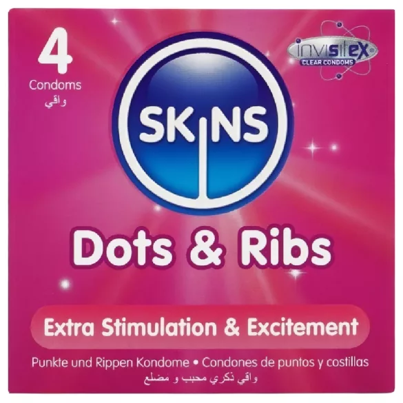 Skins - kondom ribbad prickad - 4 st