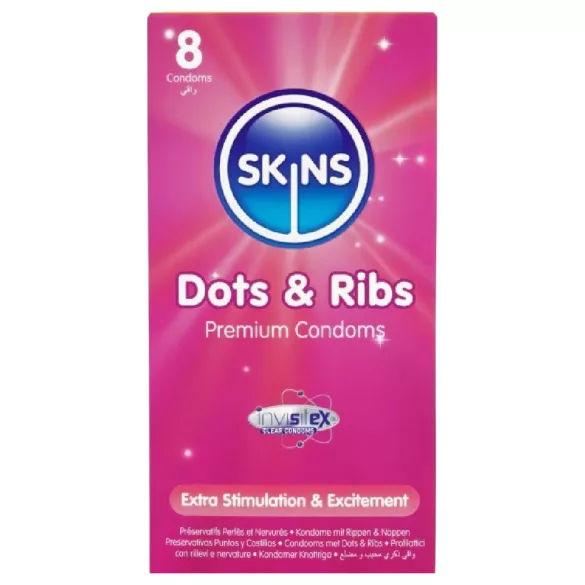 Skins - kondom med räfflor och knottrar - 8 st