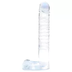 Clarity - dildo med pung - glas - transparent