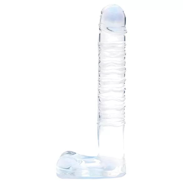 Clarity - dildo med pung - glas - transparent