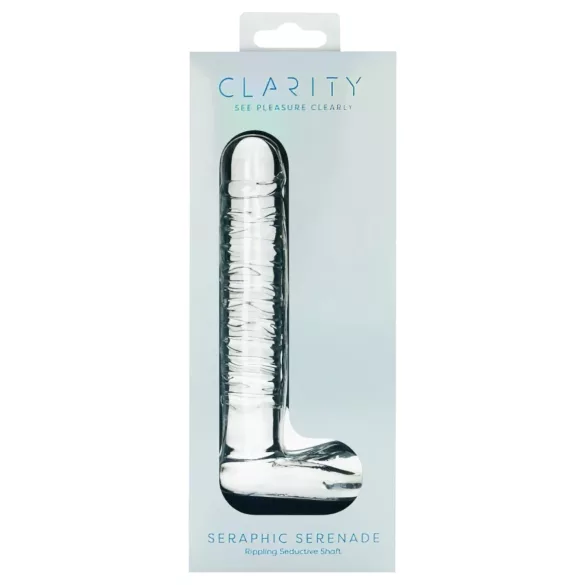Clarity - dildo med pung - glas - transparent