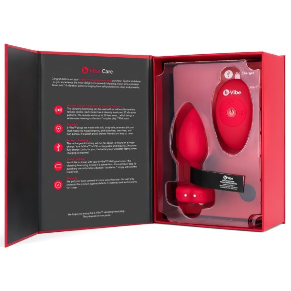 b-vibe heart - uppladdningsbar analvibrator med fjärr (röd)