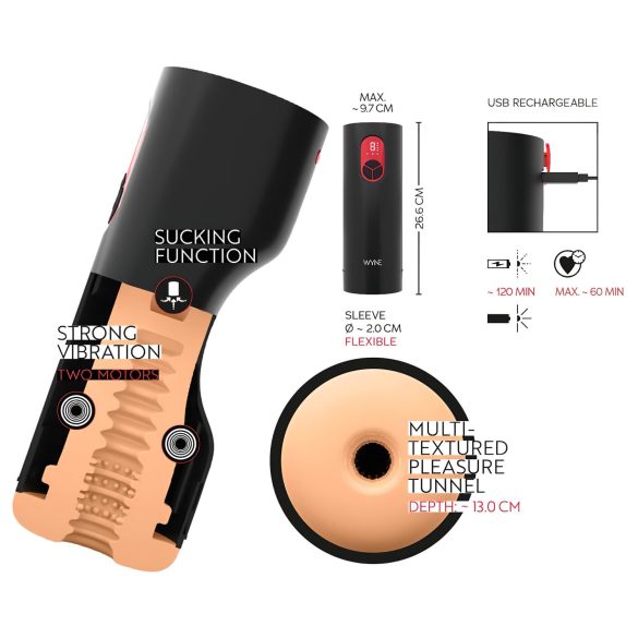 WYNE 07 - masturbator med vibration och sug - uppladdningsbar - svart