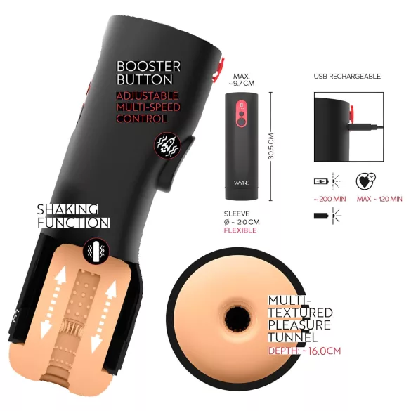 WYNE 08 upp‑och‑ned‑rörlig pulserande masturbator med LED‑display