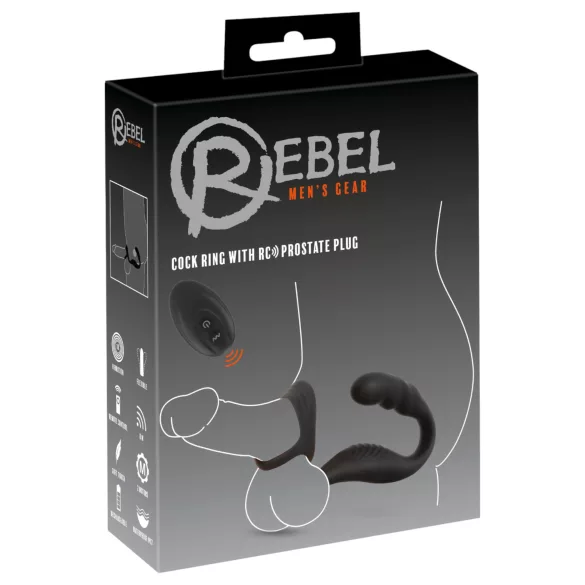 Rebel - prostatavibrator med penisring och pungrem - svart