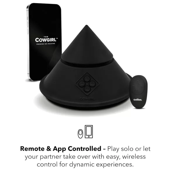 The Cowgirl Cone - appstyrd premium-sexmaskin - med 2 utbytbara tillbehör, 20 vibrationslägen (svart)