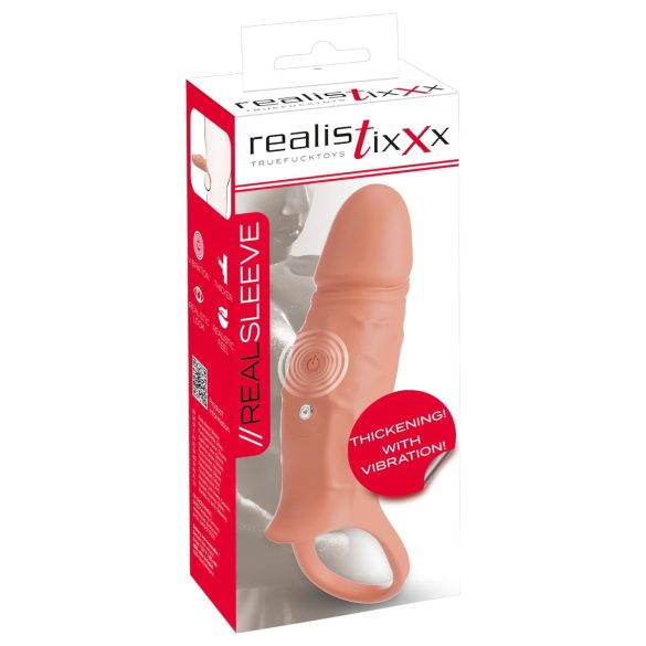 Realistixxx - Vibrerande penisöverdrag med klitorisring (naturfärg)