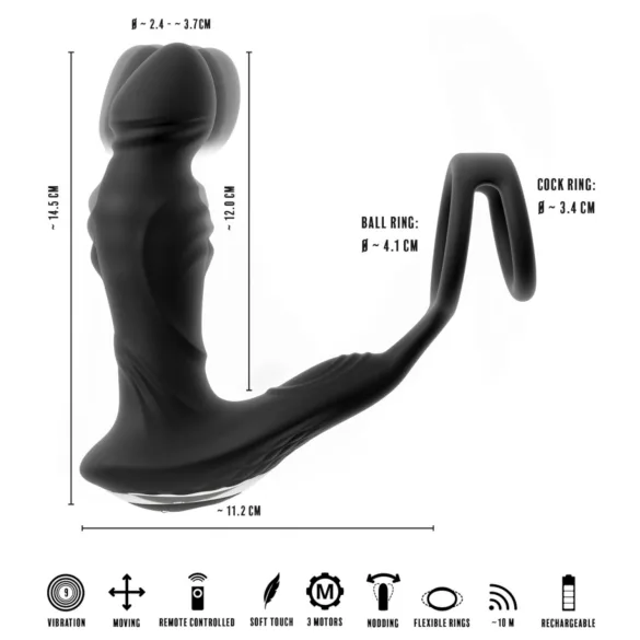 Rebel - prostata vibrator med stötfunktion - svart