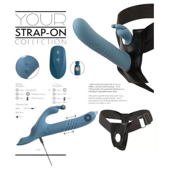 You2Toys - 3-delad påsättningsbar kanin‑stötdildo med fjärrkontroll (blå)