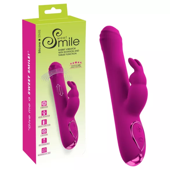 Sweet Smile - stötande, roterande vibrator med klitorishandtag (rosa)