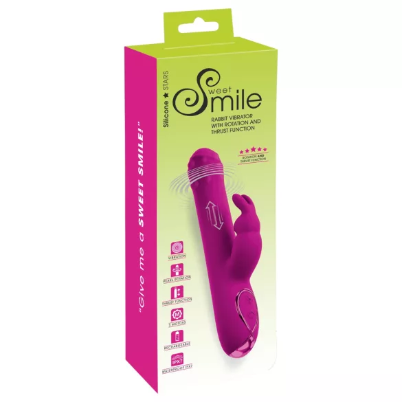Sweet Smile - stötande, roterande vibrator med klitorishandtag (rosa)