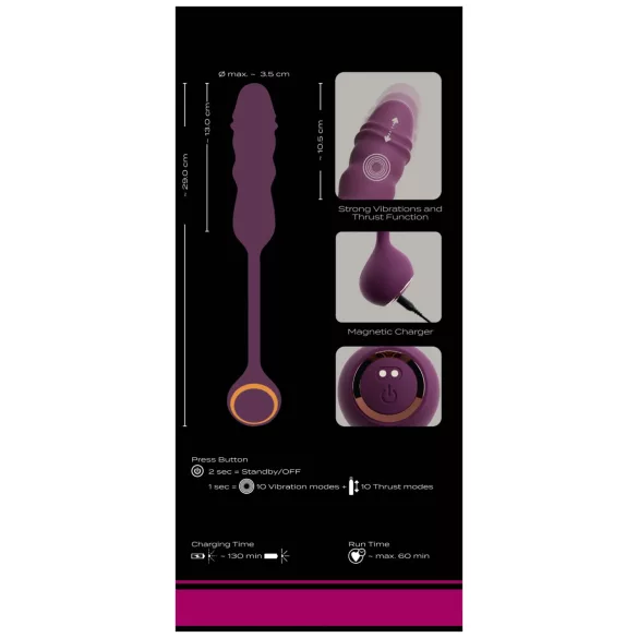 Javida - uppladdningsbart vibrationsägg med stötfunktion (lila)