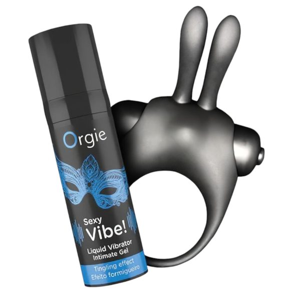 Orgie Bunny - vibrerande penisring set (svart)