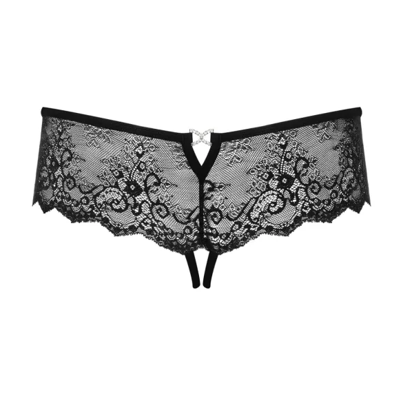 Obsessive Merossa - öppen stringtrosa med strass - svart - L/XL