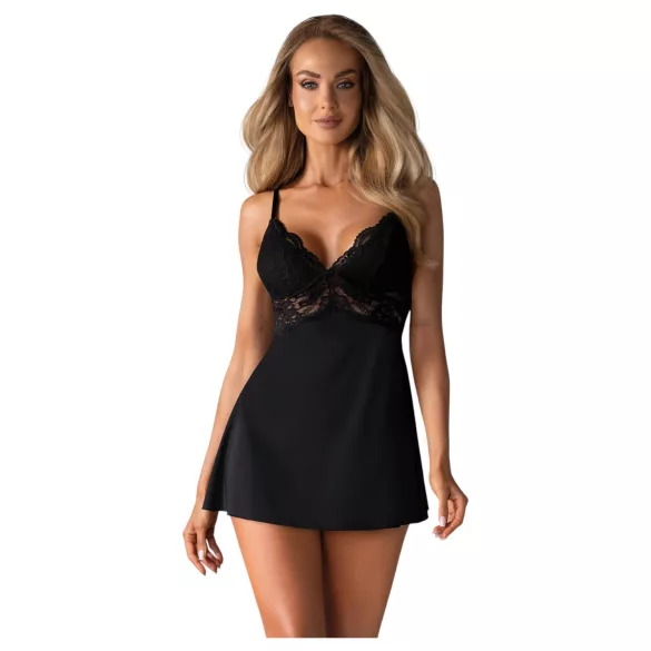 Obsessive - spetsbabydoll och trosa (svart) - L/XL