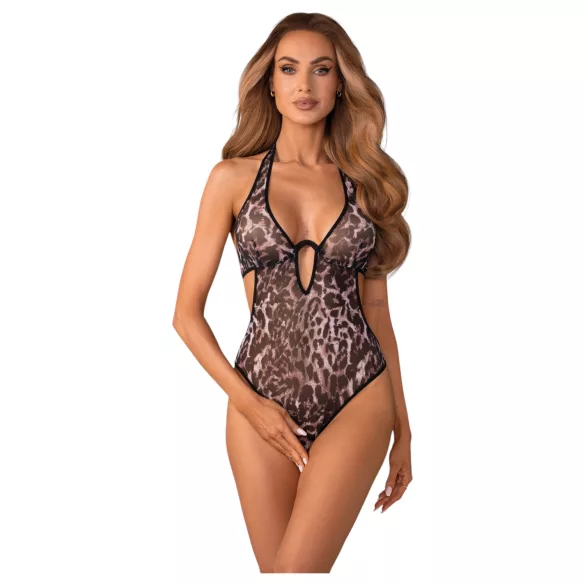 Obsessive Addia - leopardmönstrad öppen body - L/XL