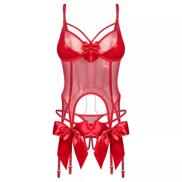Obsessive Gifty - korsett och öppen trosa set (röd)