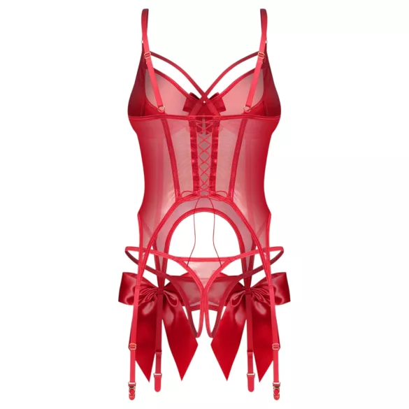 Obsessive Gifty - korsett och öppen trosa set (röd) - L/XL