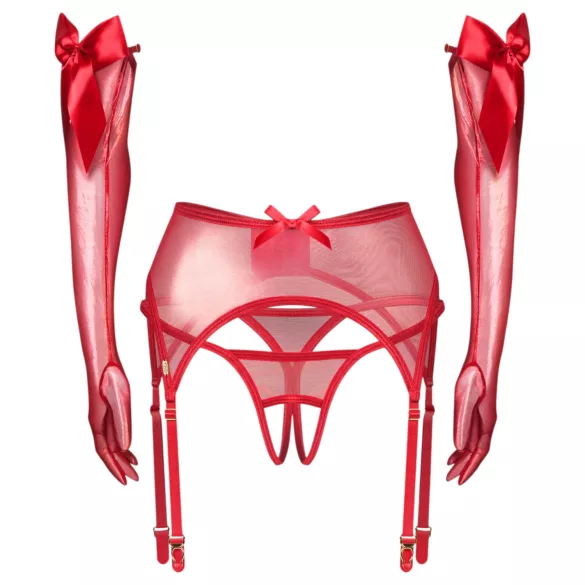 Obsessive Gifty - tredelat set med strumpeband (röd)