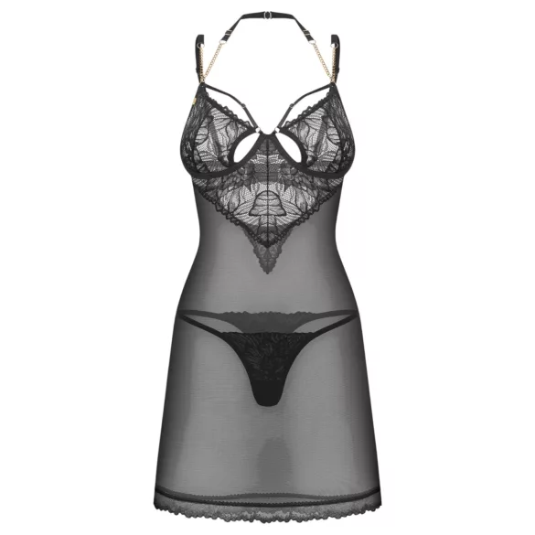 Obsessive Matildea - nattlinne och tanga-set (svart) - L/XL