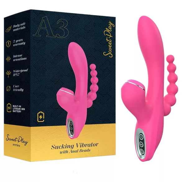 Erospace Sweet Play - G‑punktvibrator med analsond och sugfunktion (rosa)