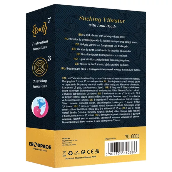 Erospace Sweet Play - G‑punktvibrator med analsond och sugfunktion (rosa)