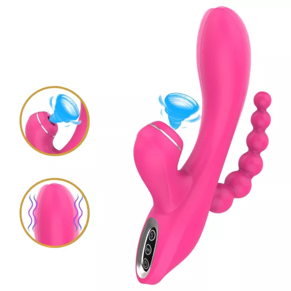 Erospace Sweet Play - G‑punktvibrator med analsond och sugfunktion (rosa)